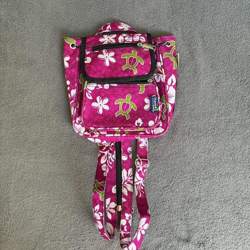 Hawaii Spirit Mini Backpack Tropical Magenta Hibiscus Turtle Print Bag